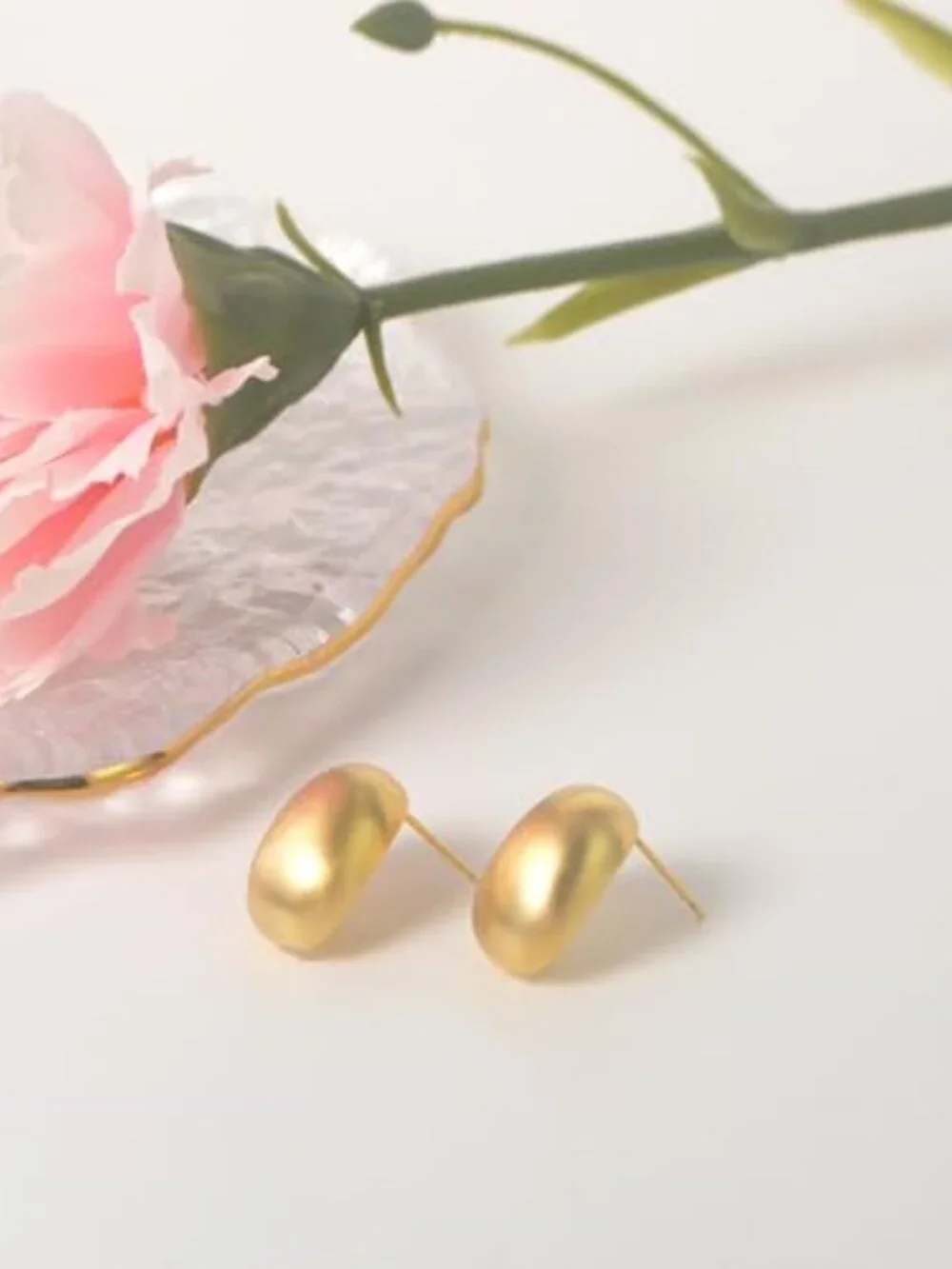 Chunky Gold Stud Ears for Women 14K Gold Plated Satin Brushed Gold Ears
